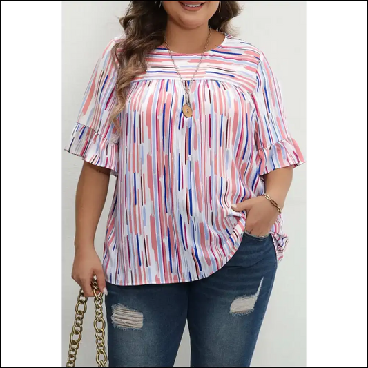 White Stripe Ruffled: Ready to Slay Babe? 😜 - 1x - Plus Size Tops on Sale Worldwide Shipping