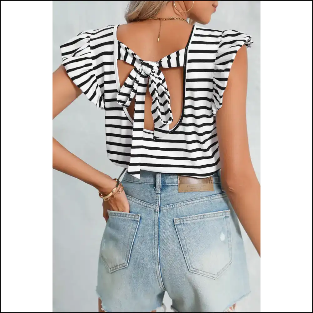 White Stripe v Neck T-shirt: Backless and Knotty?! 😉 Needful Things - s - t Shirts on Sale Worldwide Shipping