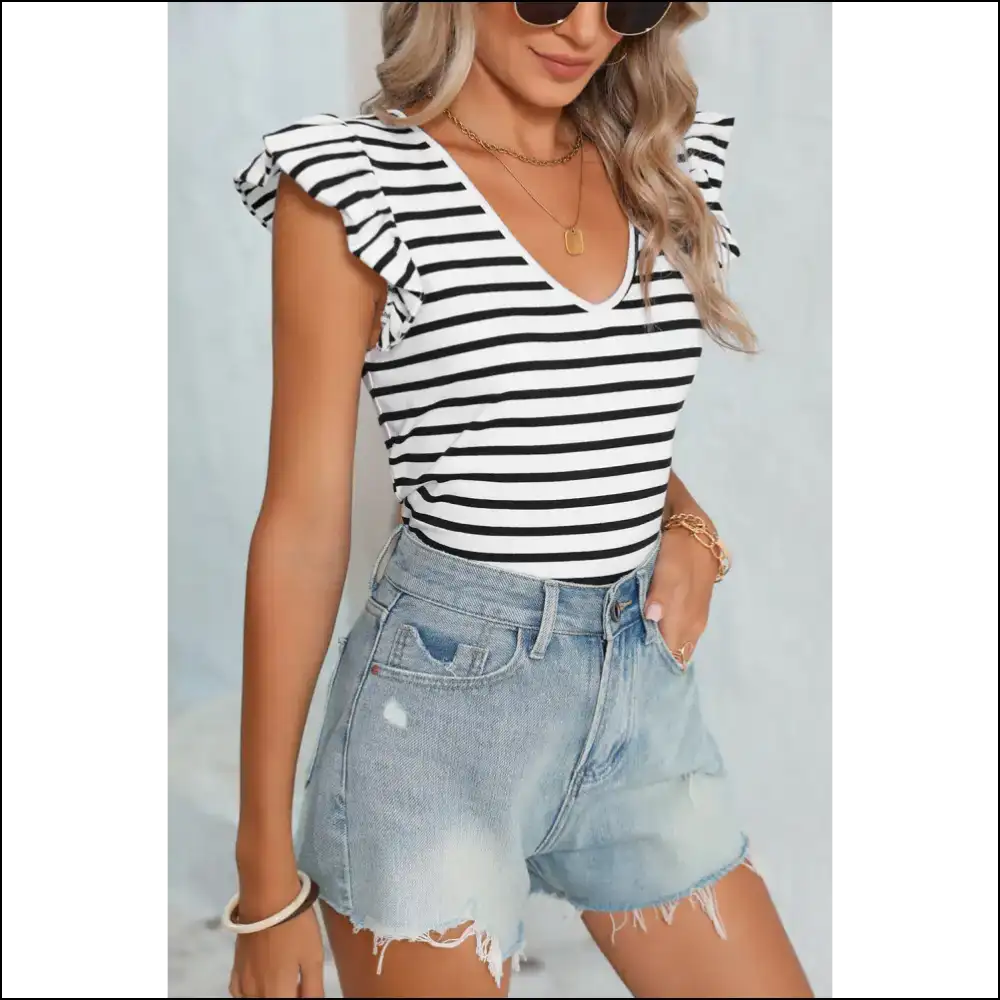 White Stripe v Neck T-shirt: Backless and Knotty?! 😉 Needful Things - t Shirts on Sale Worldwide Shipping