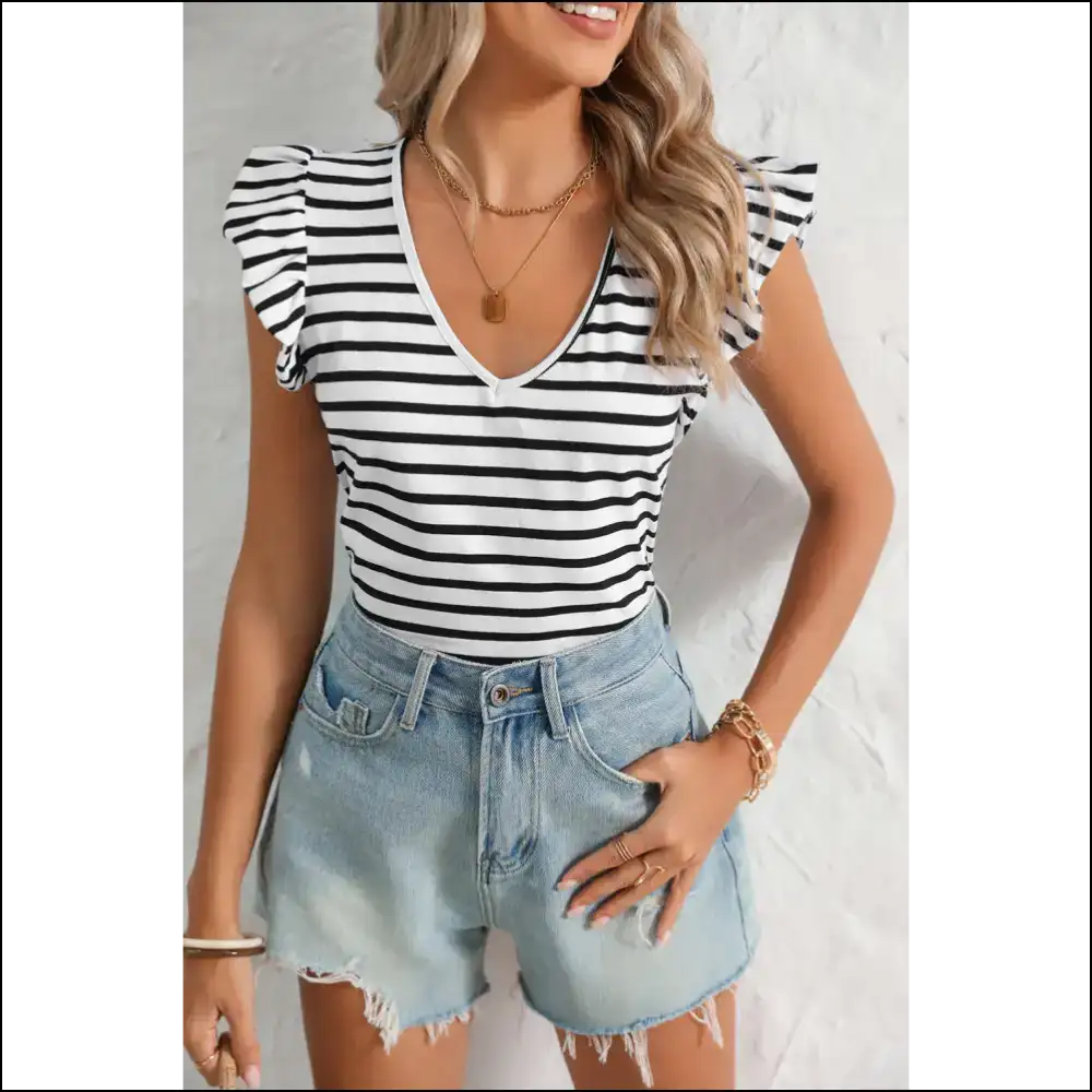 White Stripe v Neck T-shirt: Backless and Knotty?! 😉 Needful Things - t Shirts on Sale Worldwide Shipping