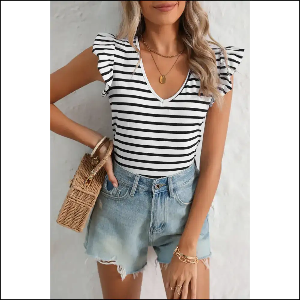 White Stripe v Neck T-shirt: Backless and Knotty?! 😉 Needful Things - t Shirts on Sale Worldwide Shipping