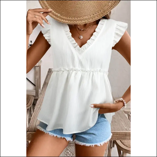 White Textured Ruffled Top Instant Awesome - s - Blouses on Sale Worldwide Shipping