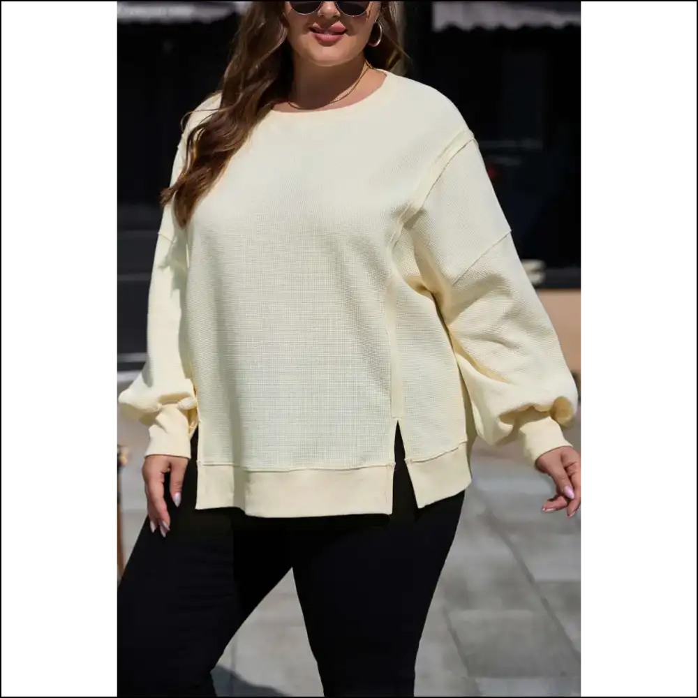 White Wfle Knit Wonders: so Cozy It’s Basically a Hug - 1x - Plus Size Tops on Sale Worldwide Shipping