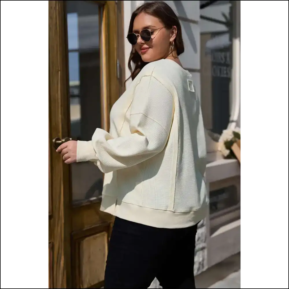 White Wfle Knit Wonders: so Cozy It’s Basically a Hug - Plus Size Tops on Sale Worldwide Shipping