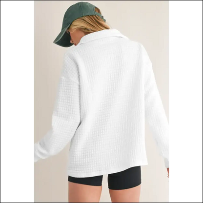 White Wfle Textured Wonder: Finally a Top that Doesn’t Judge my Snack Choices! Needful Things. 😉 - Long Sleeve Tops Shirts & on Sale