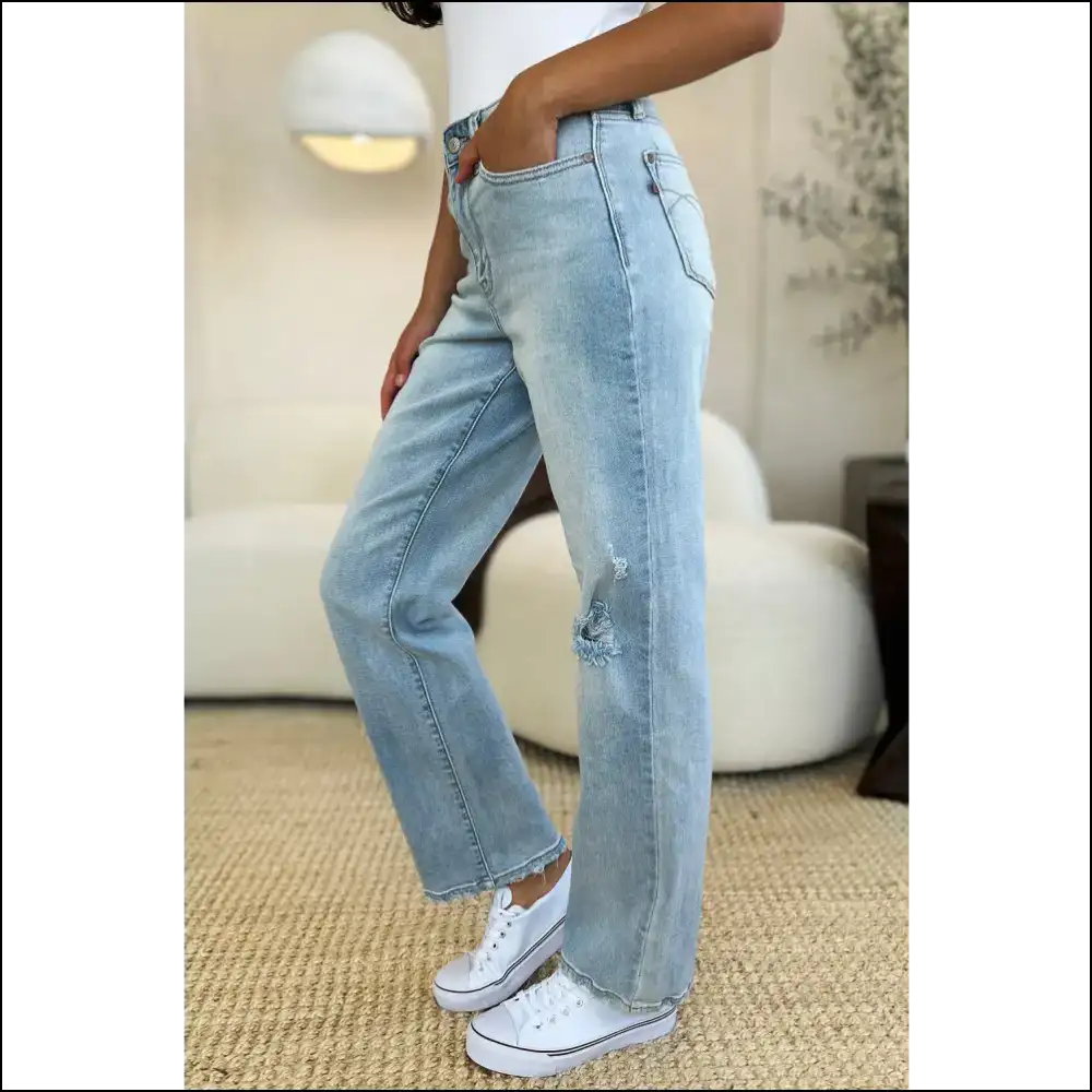 Why be Basic? Flaunt your Curves in Judy Blue High Waist Distressed Jeans! 👖👑 - Jeans on Sale Worldwide Shipping