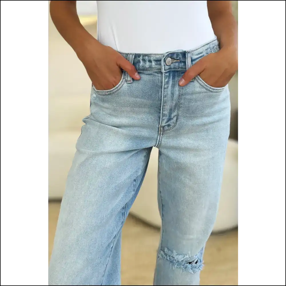 Why be Basic? Flaunt your Curves in Judy Blue High Waist Distressed Jeans! 👖👑 - Jeans on Sale Worldwide Shipping