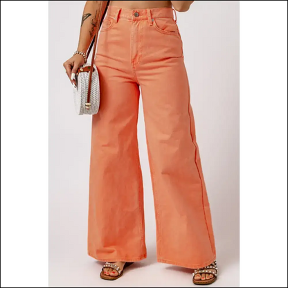 Wide Leg High Waist Jeans: my New Bf who Even Hugs Feelings 💁‍♀️ - Orange / 6 - Jeans on Sale Worldwide Shipping