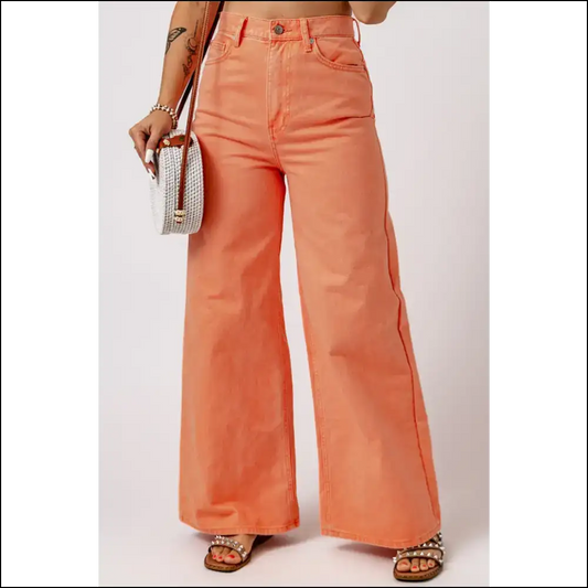 Wide Leg High Waist Jeans: my New Bf who Even Hugs Feelings 💁‍♀️ - Orange / 6 - Jeans on Sale Worldwide Shipping