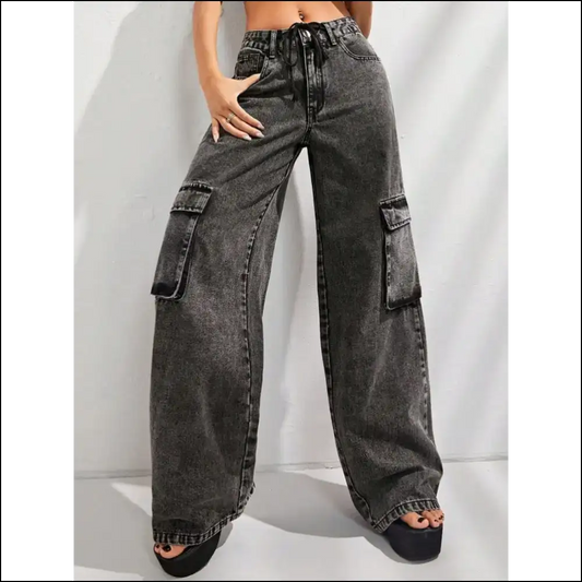 Wide Leg Jeans: Because who Needs a Therapist when you have Pockets? 😄 - Black / m - Jeans on Sale Worldwide Shipping