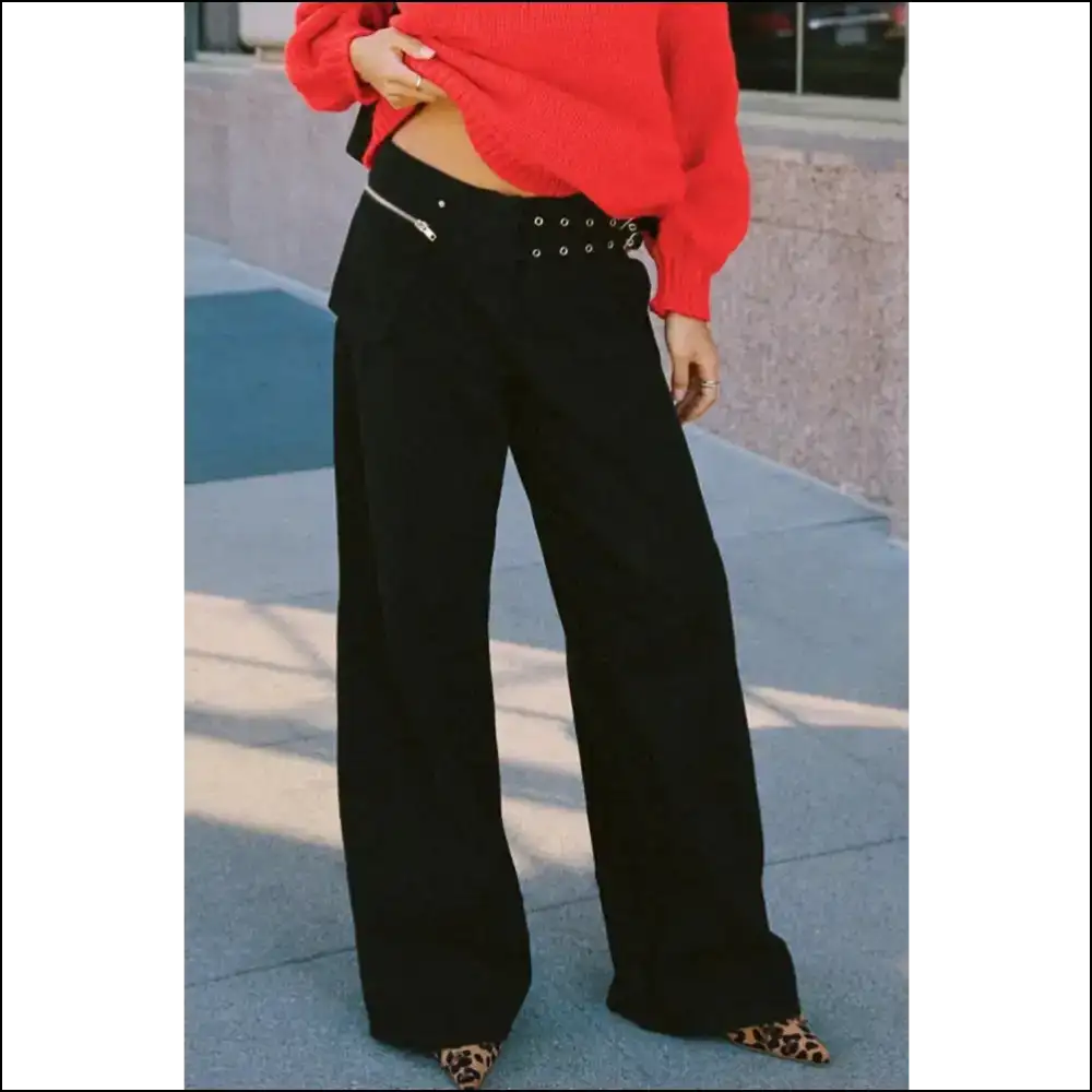 Wide Leg Jeans: Because who Needs Pockets when You’re a Material Girl? 😄 - Black / s - Jeans on Sale Worldwide Shipping