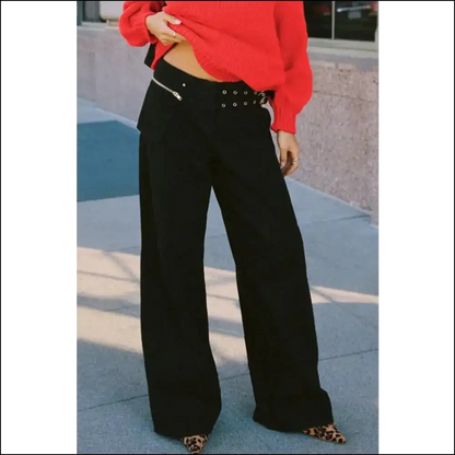 Wide Leg Jeans: Because who Needs Pockets when You’re a Material Girl? 😄 - Black / s - Jeans on Sale Worldwide Shipping