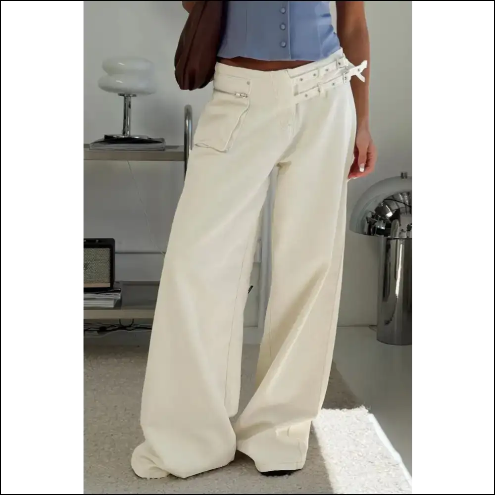 Wide Leg Jeans: Because who Needs Pockets when You’re a Material Girl? 😄 - Cream / s - Jeans on Sale Worldwide Shipping
