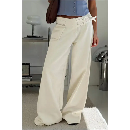 Wide Leg Jeans: Because who Needs Pockets when You’re a Material Girl? 😄 - Cream / s - Jeans on Sale Worldwide Shipping