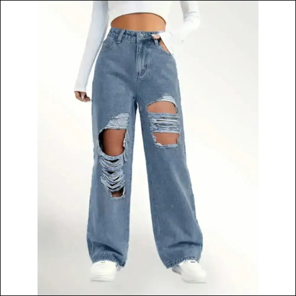Wide Leg Jeans: Because your Legs Deserve a Little Distressed Drama! 😏✨ - Jeans on Sale Worldwide Shipping