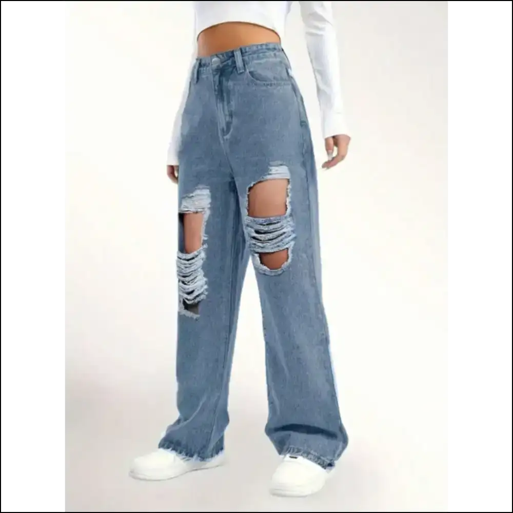 Wide Leg Jeans: Because your Legs Deserve a Little Distressed Drama! 😏✨ - Jeans on Sale Worldwide Shipping