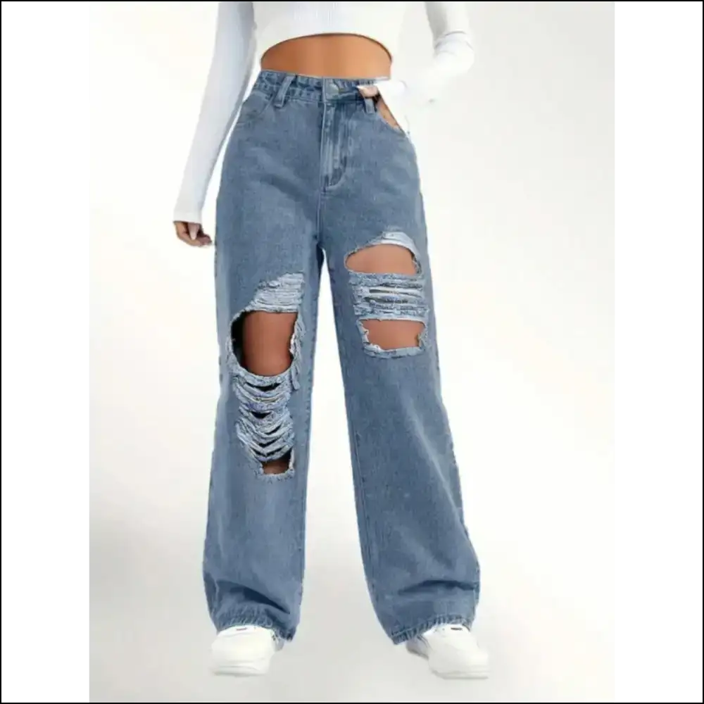 Wide Leg Jeans: Because your Legs Deserve a Little Distressed Drama! 😏✨ - Medium / l - Jeans on Sale Worldwide Shipping