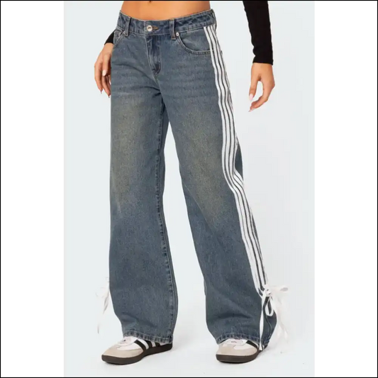 Wide Leg Jeans: where Stripes Meet Chic & my Closet’s New Best Friend 😂💃 - Dark / s - Jeans on Sale Worldwide Shipping