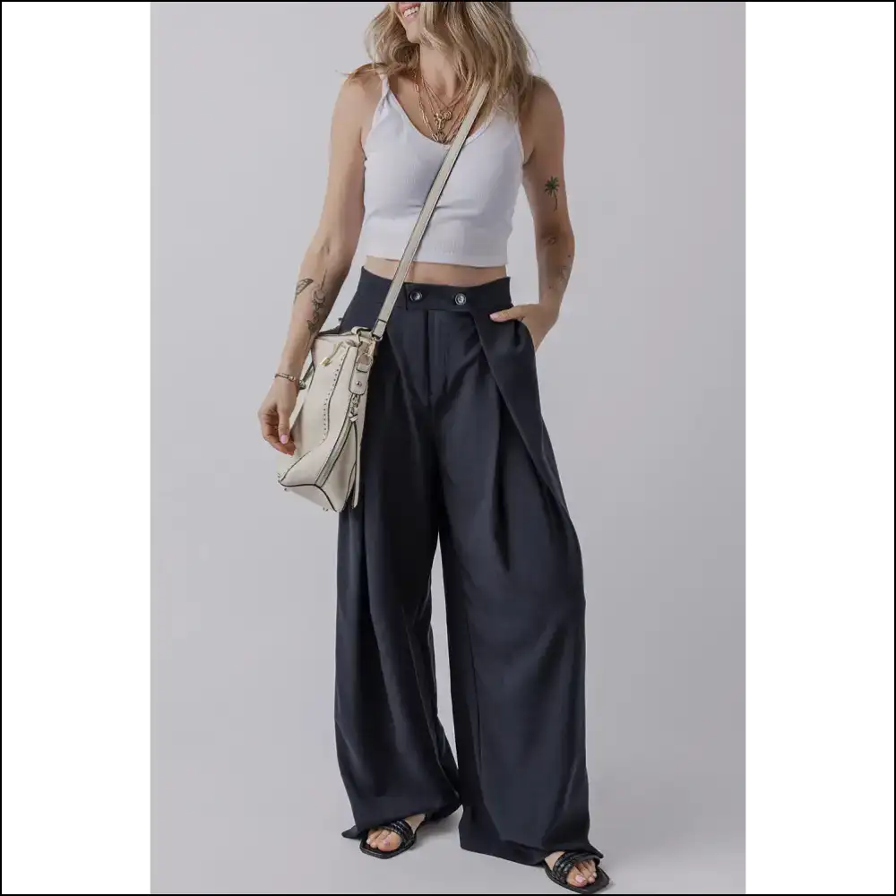 Wide Leg Pants: so High Waist They’re Basically Skyscrapers 👖 Needful Things - Dirty Blue / s - Pants on Sale Worldwide Shipping