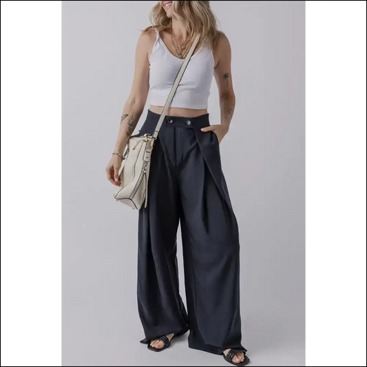 Wide Leg Pants: so High Waist They’re Basically Skyscrapers 👖 Needful Things - Dirty Blue / s - Pants on Sale Worldwide Shipping
