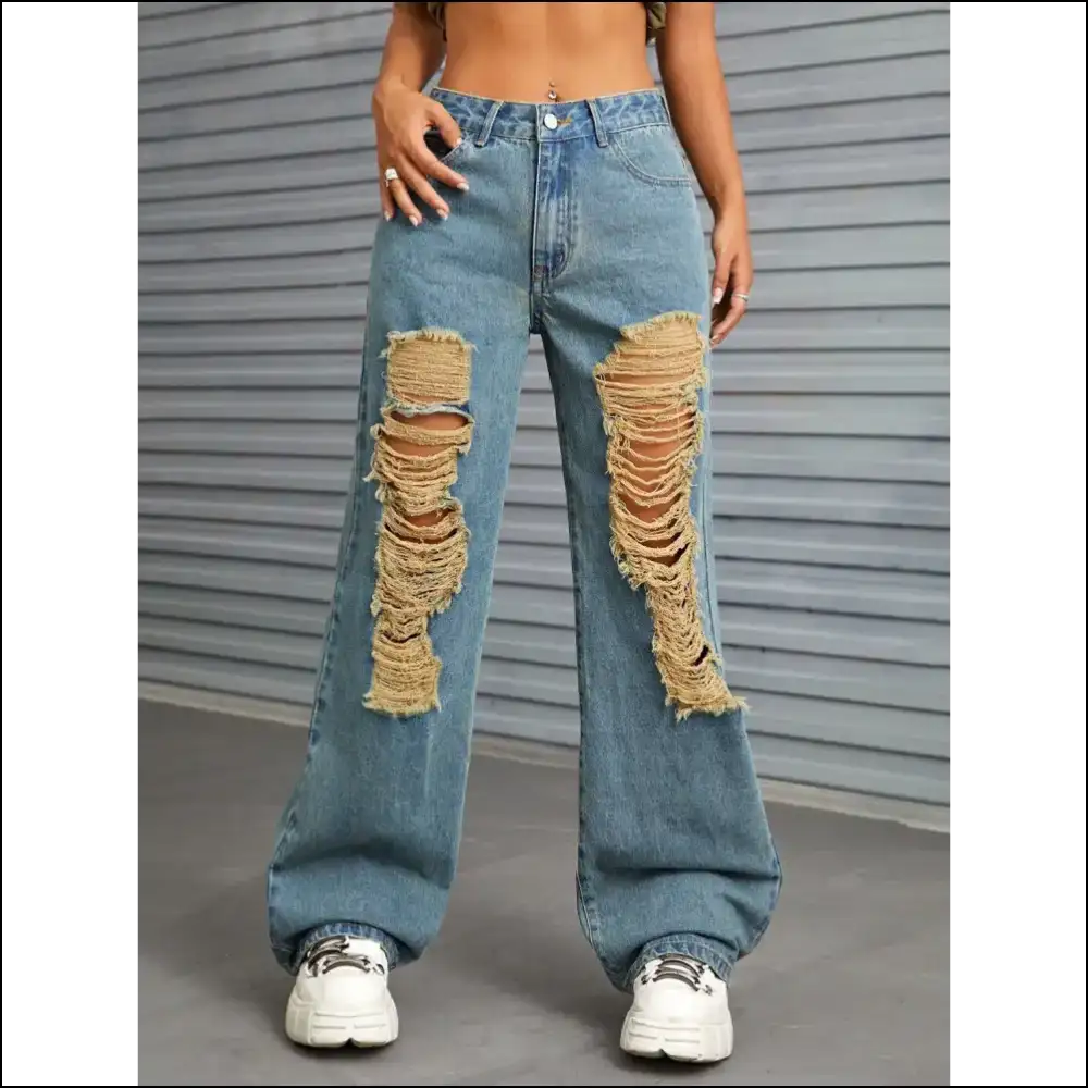 Wide Leg Shenanigans: where Distressed Meets Fabulous with Needful Things ?👖 - Medium / Xs - Jeans on Sale Worldwide Shipping