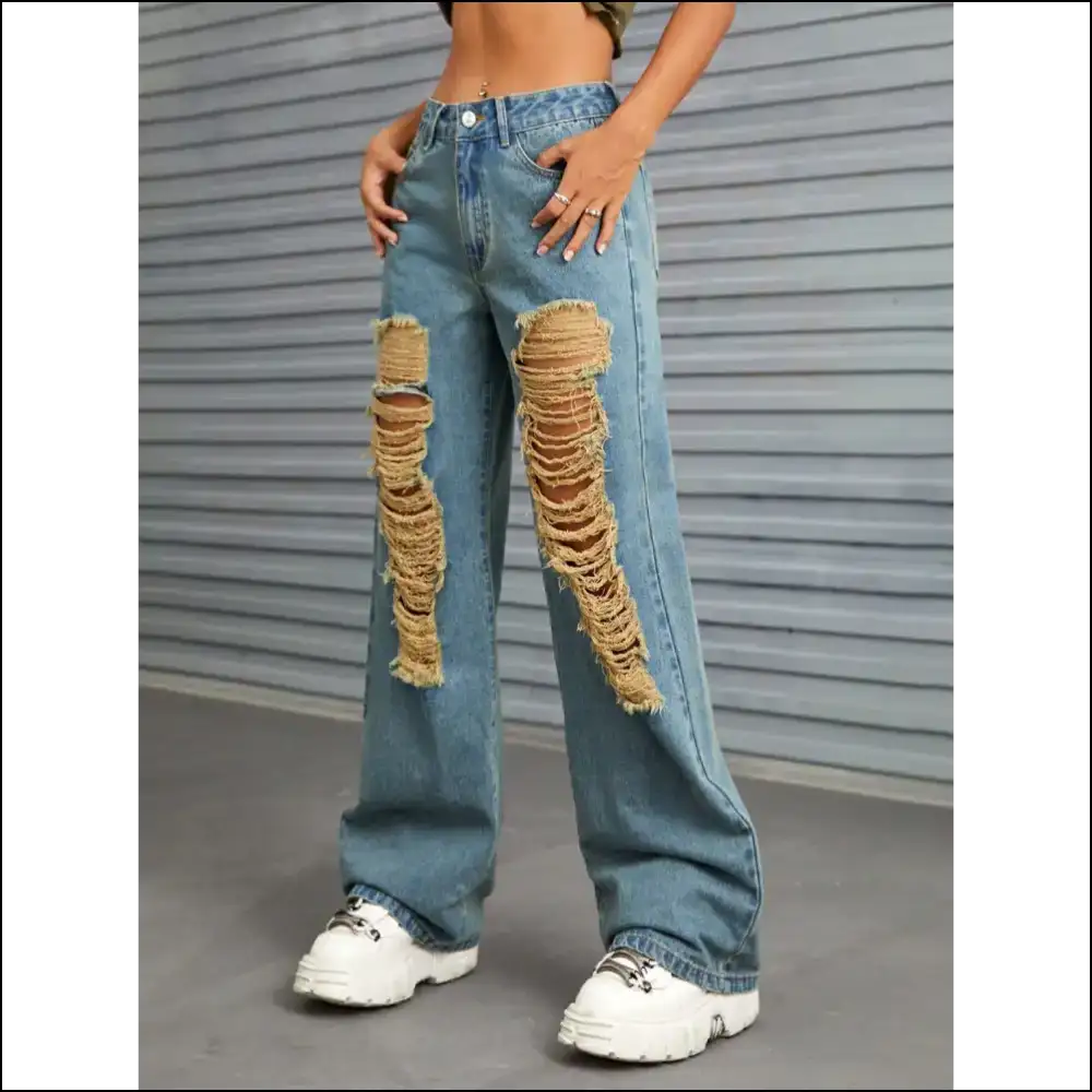 Wide Leg Shenanigans: where Distressed Meets Fabulous with Needful Things ?👖 - Jeans on Sale Worldwide Shipping