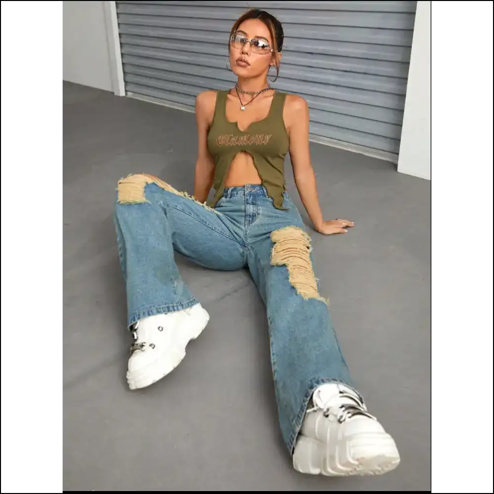 Wide Leg Shenanigans: where Distressed Meets Fabulous with Needful Things ?👖 - Jeans on Sale Worldwide Shipping