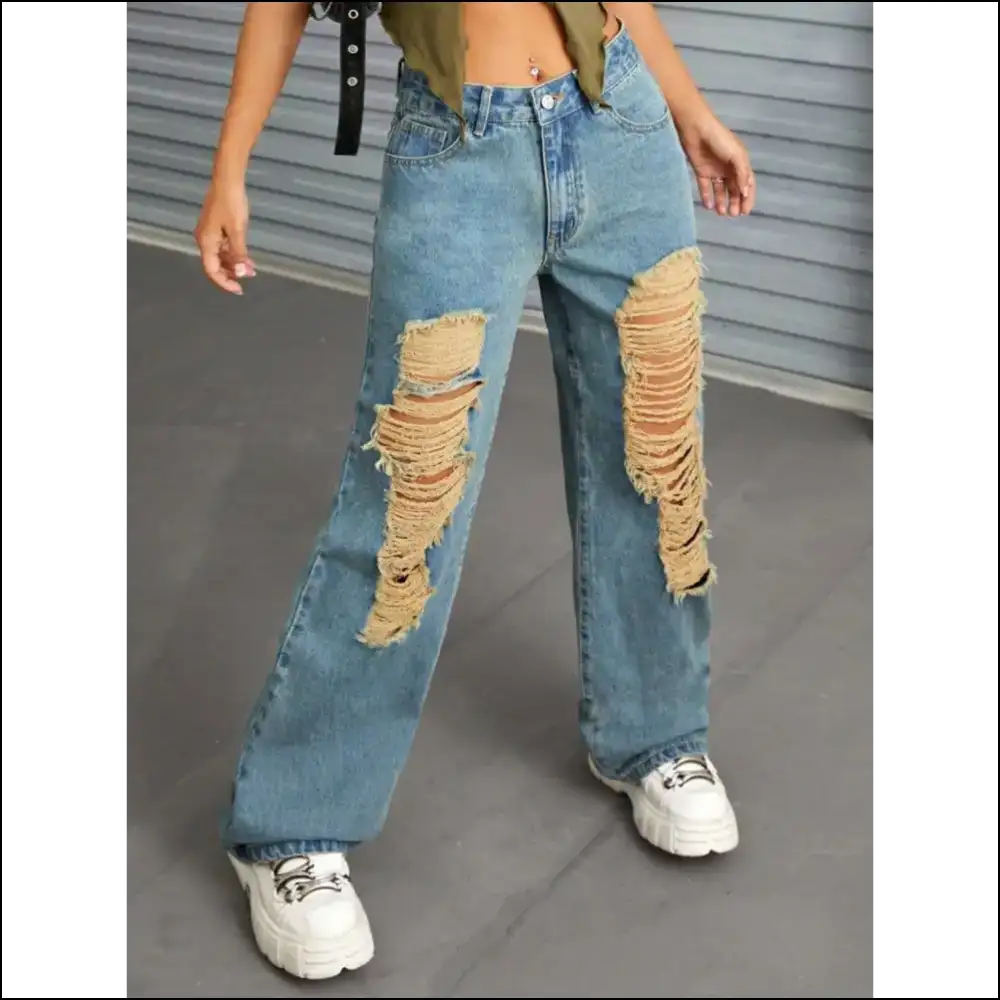 Wide Leg Shenanigans: where Distressed Meets Fabulous with Needful Things ?👖 - Jeans on Sale Worldwide Shipping