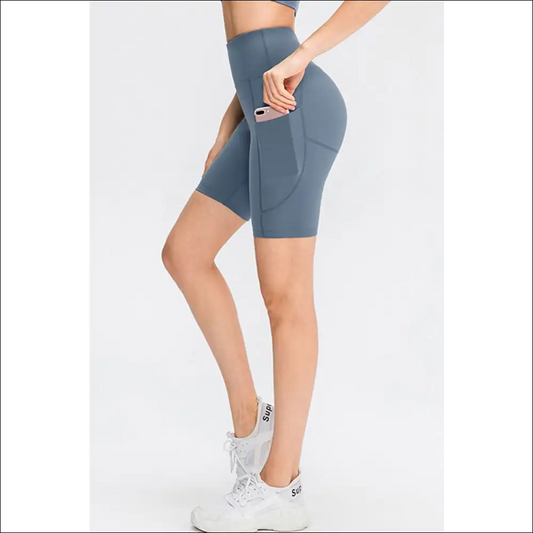 Chic Wide Waistband Sports Shorts with Pockets - Light Blue / 8/l - on Sale Worldwide Shipping