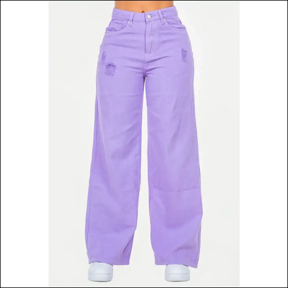 Widen your Horizons with American Bazi Wide Leg Jeans: Fab & Fearless! - Lavender / 1 - Jeans on Sale Worldwide Shipping