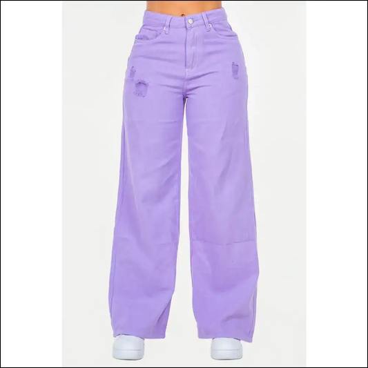 Widen your Horizons with American Bazi Wide Leg Jeans: Fab & Fearless! - Lavender / 1 - Jeans on Sale Worldwide Shipping