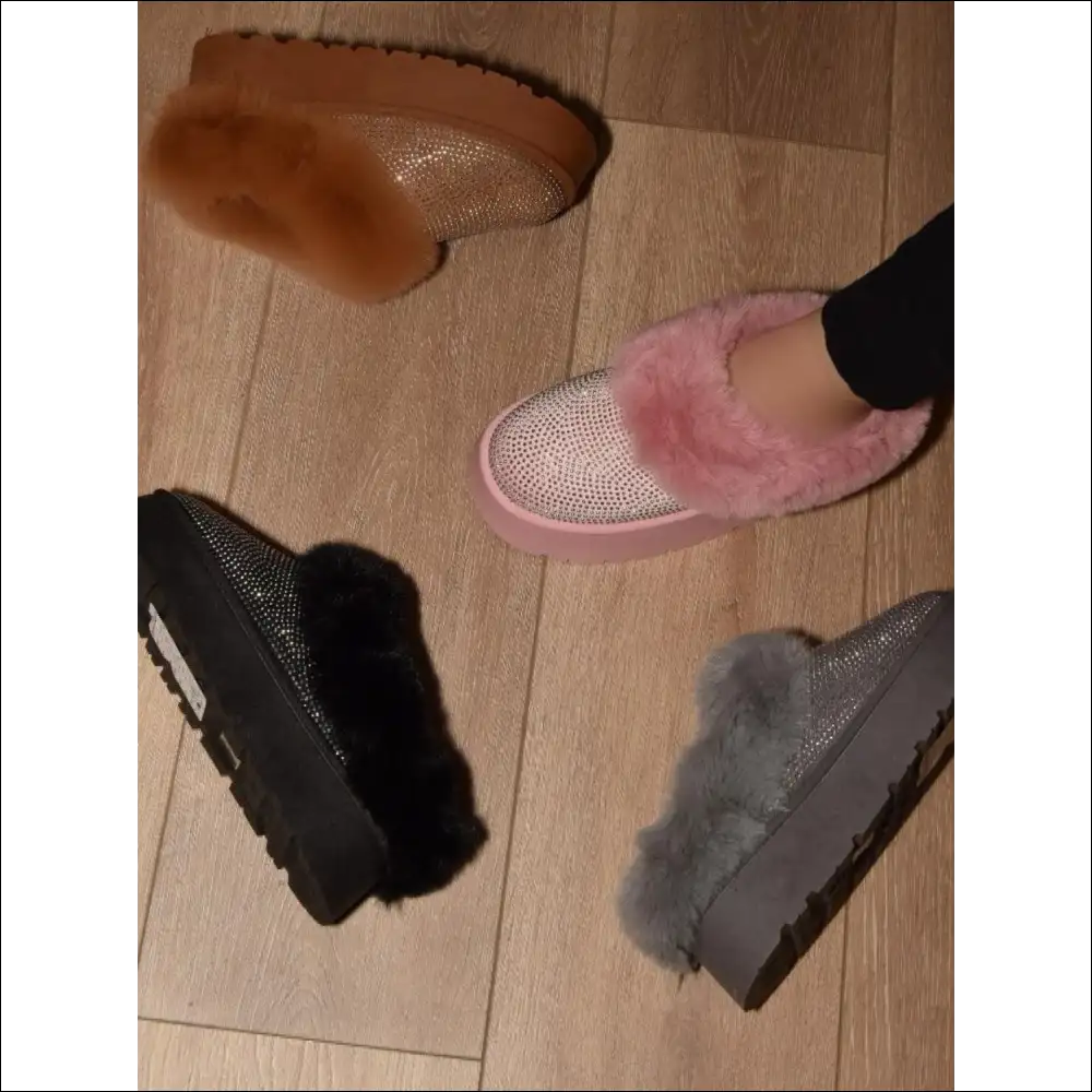 Wild Diva Embellished Faux Fur Platform Booties - Boots on Sale Worldwide Shipping