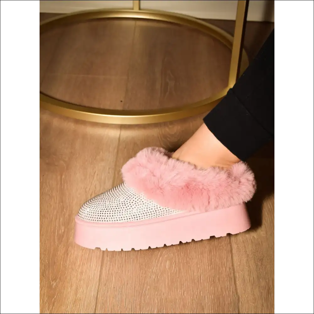 Wild Diva Embellished Faux Fur Platform Booties - Boots on Sale Worldwide Shipping