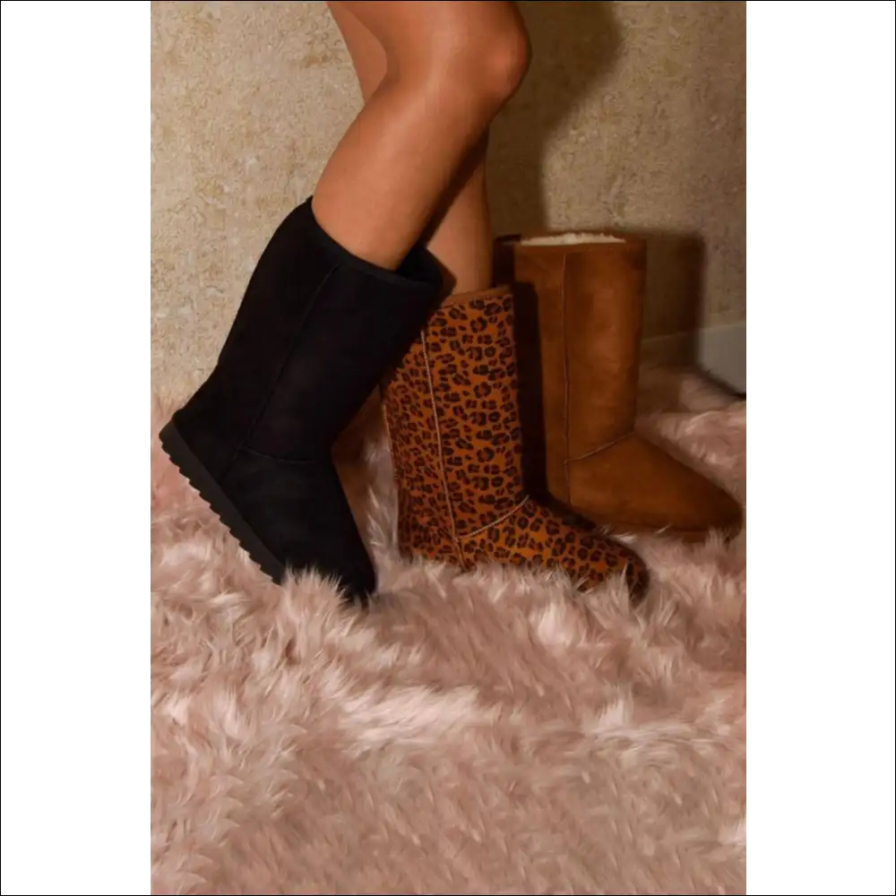 Wild Diva Leopard Suede Round Toe Boots - on Sale Worldwide Shipping