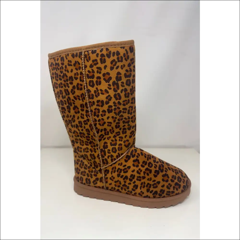 Wild Diva Leopard Suede Round Toe Boots - on Sale Worldwide Shipping