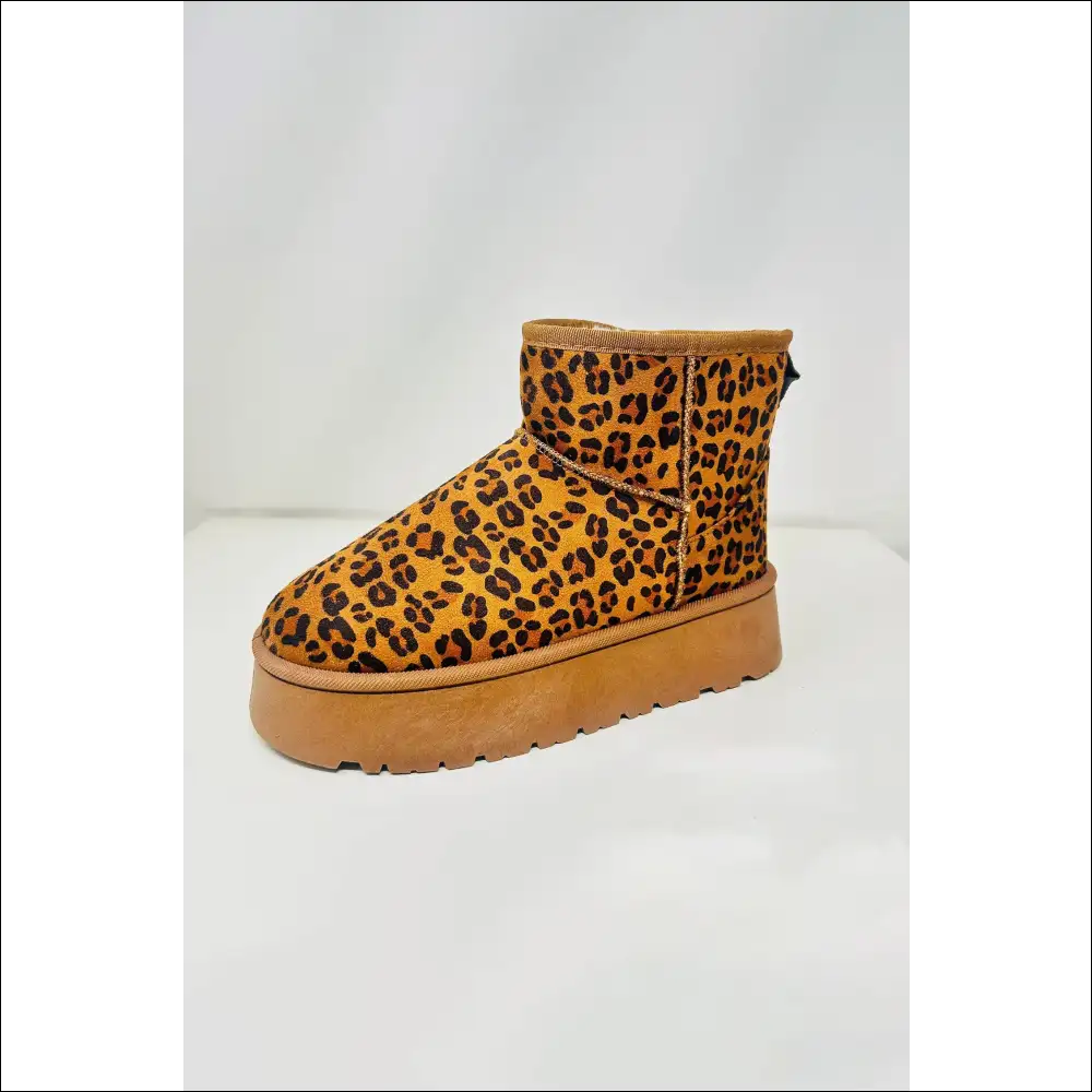 Wild Diva Leopard Thermal Furry Platform Booties - Boots on Sale Worldwide Shipping