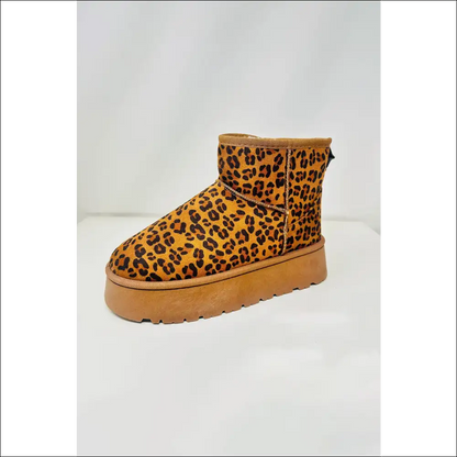 Wild Diva Leopard Thermal Furry Platform Booties - Boots on Sale Worldwide Shipping
