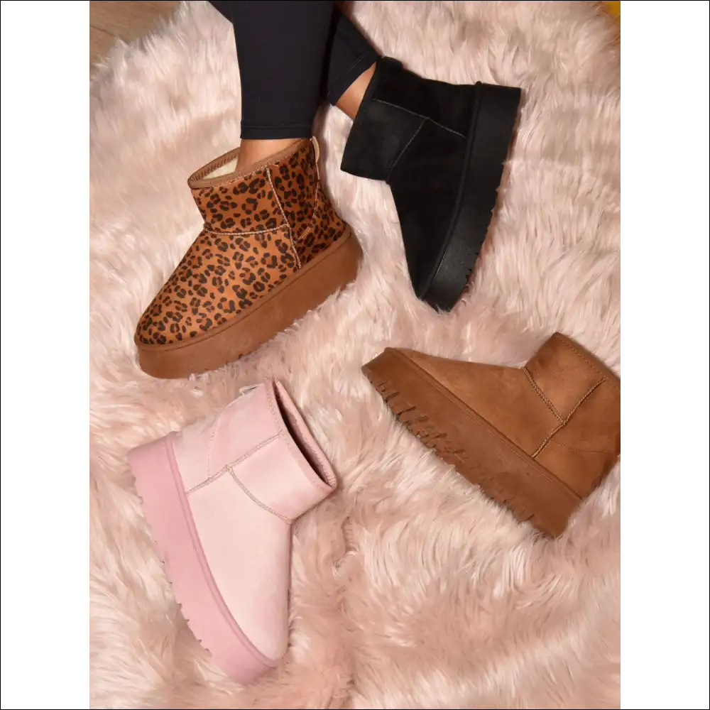 Wild Diva Leopard Thermal Furry Platform Booties - Boots on Sale Worldwide Shipping