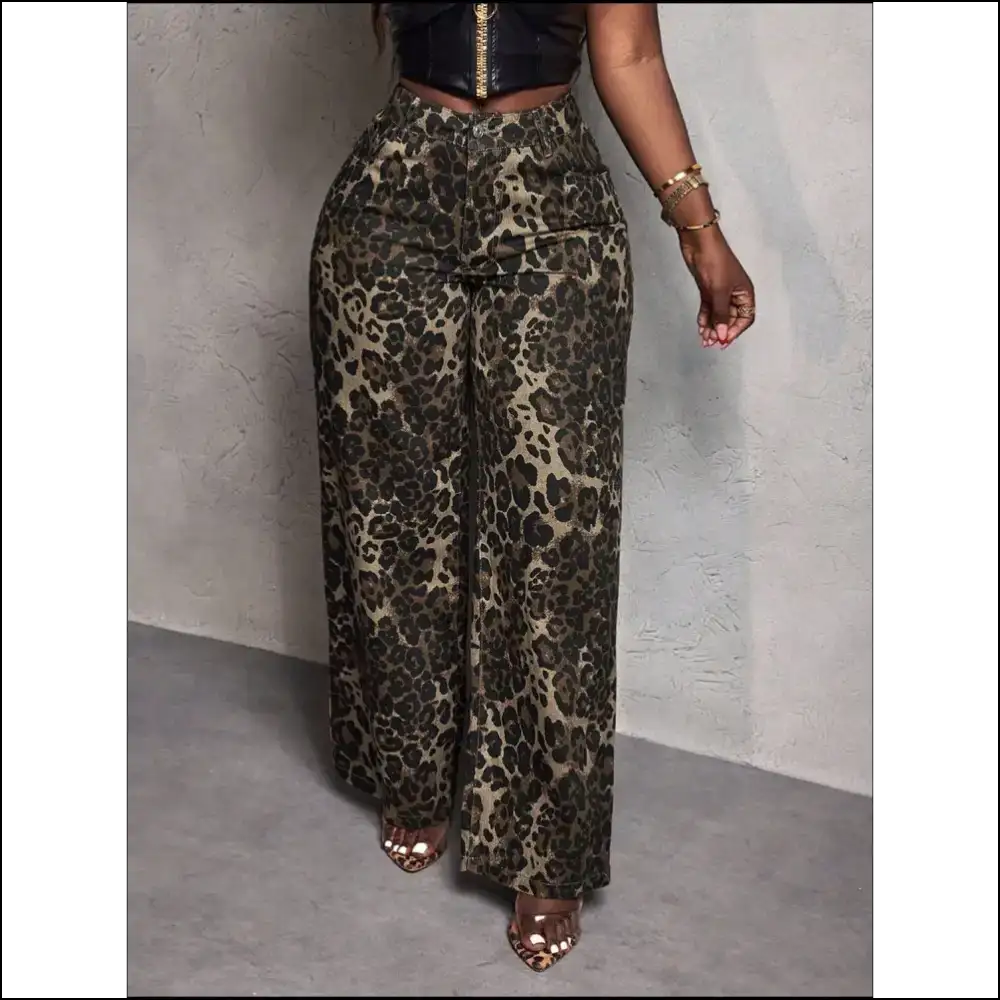 Wildly Fabulous: Unleash your Inner Leopard with Wide Leg Jeans! 🐆✨ - Jeans on Sale Worldwide Shipping