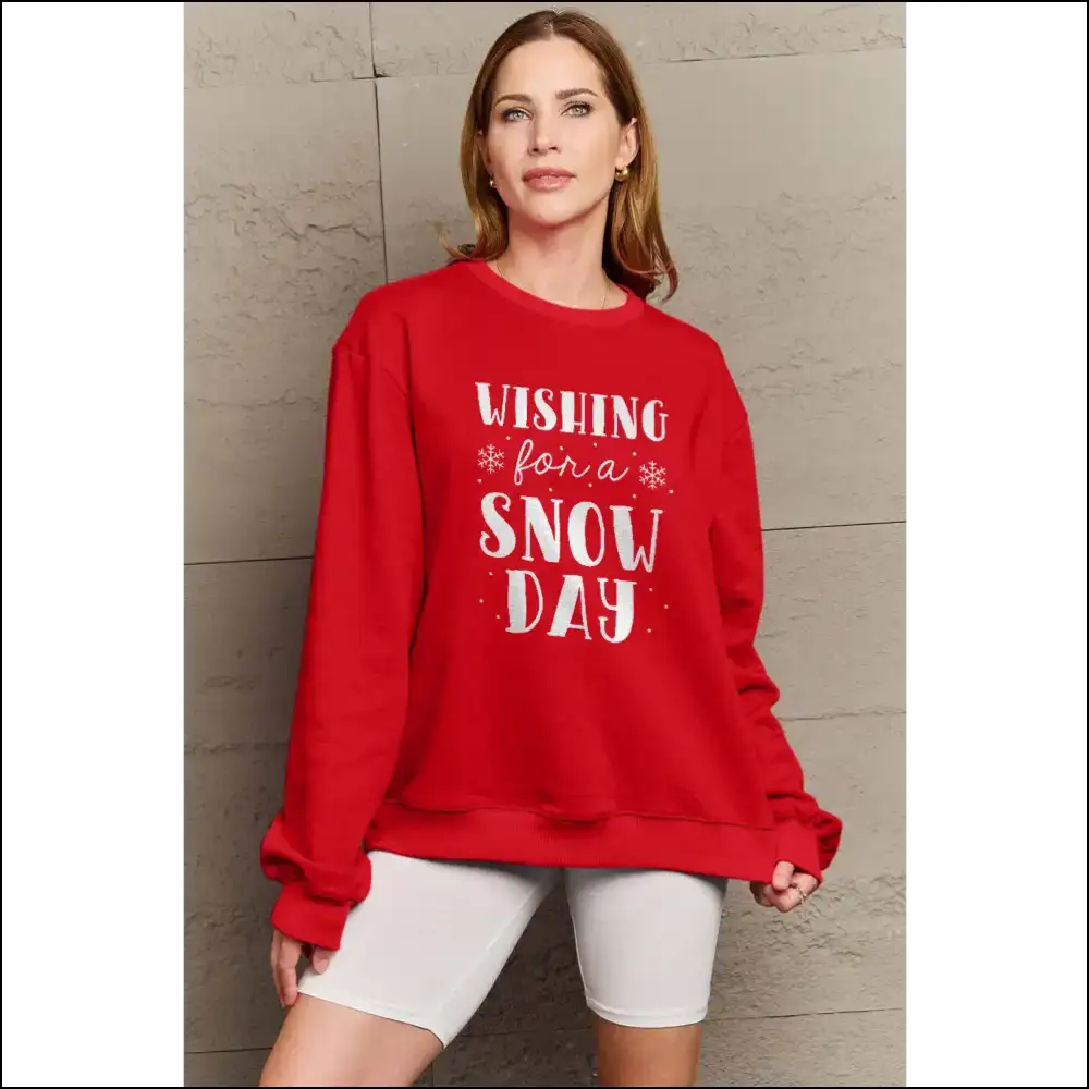 Wishing for a Snow Day Round Neck Sweatshirt - Burgundy / s - Sweatshirts & Hoodies on Sale Worldwide Shipping