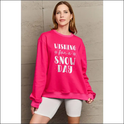 Wishing for a Snow Day Round Neck Sweatshirt - Hot Pink / Xl - Sweatshirts & Hoodies on Sale Worldwide Shipping