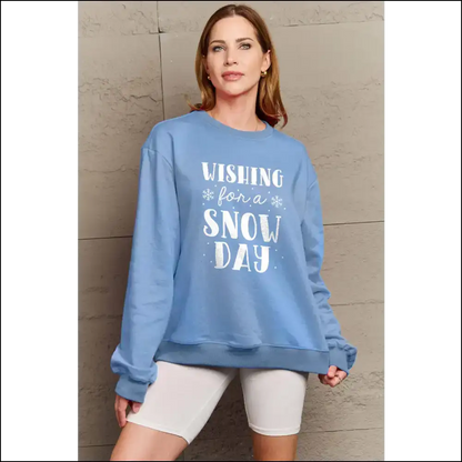 Wishing for a Snow Day Round Neck Sweatshirt - Light Blue / 2xl - Sweatshirts & Hoodies on Sale Worldwide Shipping