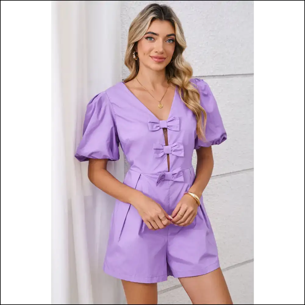Wisteria Bow Puff Sleeve High Waist Romper: Needful Things 😜 - Rompers Jumpsuits & on Sale Worldwide Shipping