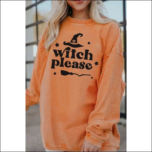 Witch Please Graphic Dropped Shoulder Sweatshirt - Orange / m - Sweatshirts & Hoodies on Sale Worldwide Shipping