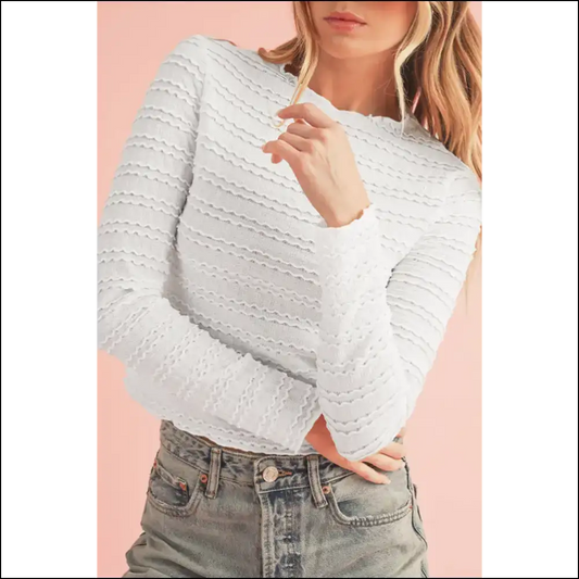 Wrinkle Release: Chic White Crinkle Jacquard Slim Fit Top 😜 Needful Things - s - Long Sleeve Tops Shirts & on Sale Worldwide Shipping