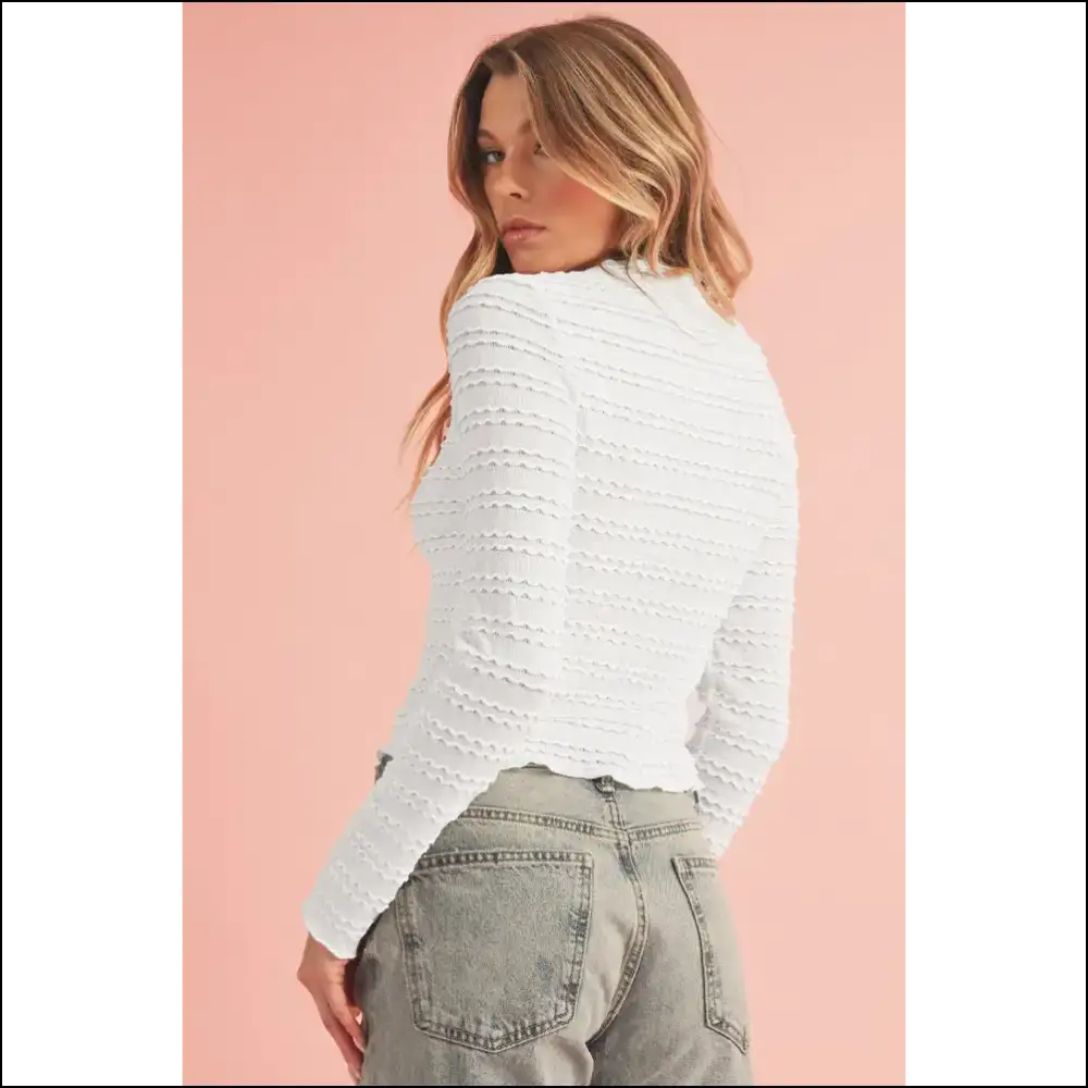 Wrinkle Release: Chic White Crinkle Jacquard Slim Fit Top 😜 Needful Things - Long Sleeve Tops Shirts & on Sale Worldwide Shipping