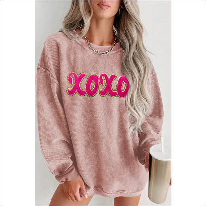 Xoxo Sequin Round Neck Sweatshirt - Dusty Pink / 2xl - Sweatshirts & Hoodies on Sale Worldwide Shipping