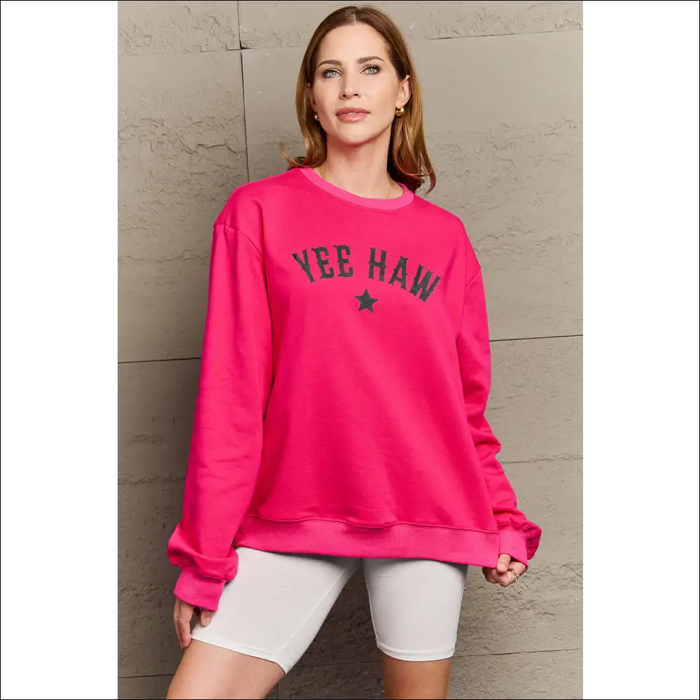 Yeehaw Graphic Round Neck Sweatshirt - Hot Pink / Xl - Sweatshirts & Hoodies on Sale Worldwide Shipping