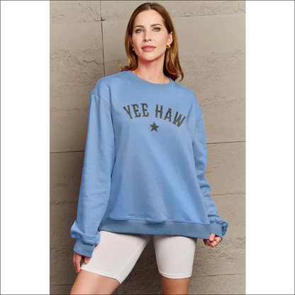 Yeehaw Graphic Round Neck Sweatshirt - Light Blue / m - Sweatshirts & Hoodies on Sale Worldwide Shipping