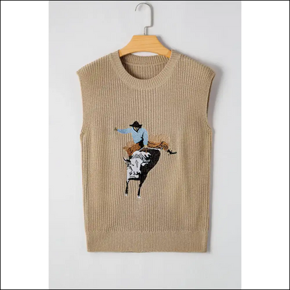 Yeehaw! Parchment Cowboy Embroidery Top: Dressed to Frill at Needful Things 🤠 - Knit Tops on Sale Worldwide Shipping